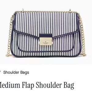 Kate Spade Navy and White Striped Shoulder Bag with Gold Chain